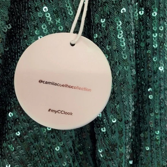 NWT Revolve Camila Coelho CeCe Emerald Green Sequin Draped Bodysuit Glam Party S - Picture 4 of 11